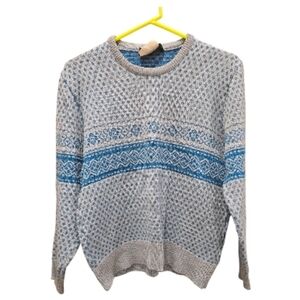 Vtg Eddie Bauer Men's Fair Isle Nordic Ski Style Wool Gray And Teal Sweater Sz M